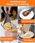 FINENUT Multifunction Silicone Spatula Spoon 2-Pack Dual-Use-Heat-Resistant 446°F BPA-Free Non-Toxic Cooking for Non-Stick Cookware,Rice Cookers,Wooden Handle Scoop/Serve Meal/Rice Spoon Set (Gray)