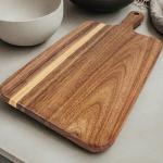 Acacia Wood Cutting Board with Handle, Wooden Cutting Boards, Chopping Board, Charcuterie Board, Serving board for Cheese, Bread, Pizza, Vegetables & Fruits (1, 13.8"L x 7"W)