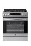 Kenmore 22-76853 5.6 cu. ft. Front-Control 5 Burner True Convection Gas Range with Oven Large Window, Three Racks, Dishwasher Safe Cast Iron Grates, Solid Black
