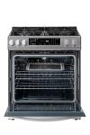 Kenmore 22-76853 5.6 cu. ft. Front-Control 5 Burner True Convection Gas Range with Oven Large Window, Three Racks, Dishwasher Safe Cast Iron Grates, Solid Black
