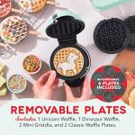 DASH Multimaker Mini System - Waffle Maker with Six 4” Removable Plates: Waffle Iron & Griddle, 4-in-1 Mini Waffle Maker for Kids and Families – Nonstick Surface, Just Add Batter (Aqua)