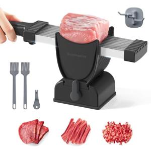 SupMaKin Fresh Meat Slicer, Thickness Adjustable 2 or 4 mm, 17 IN 1 Stainless Steel Manual Meat Cutter, Cleaver Kitchen Knife, Jerky Slicer Suit for Chicken Breast Beef Pork (Black)