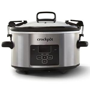 Crock-Pot 4 Quart Travel Proof Cook and Carry Programmable Slow Cooker with Locking Lid, Convenient Handles, and Digital Display, Stainless Steel