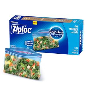 Ziploc Half Gallon Food Storage Freezer Bags, Grip 'n Seal Technology for Easier Grip, Open, and Close, 40 Bags Total
