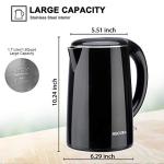 Secura Original Stainless Steel Double Wall Electric Water Kettle 1.8 Quart with Auto Shut-Off & Boil-Dry Protection, Black Onyx SWK-1701DA/HB-3227B