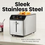 Chefman Smart Touch 2 Slice Digital Toaster, 6 Shade Settings, Touchscreen Controls, Extra-Wide Slots for Thick Breads & Bagels, +10 Seconds, Defrost, Removable Crumb Tray – Stainless Steel