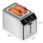 Chefman Smart Touch 2 Slice Digital Toaster, 6 Shade Settings, Touchscreen Controls, Extra-Wide Slots for Thick Breads & Bagels, +10 Seconds, Defrost, Removable Crumb Tray – Stainless Steel