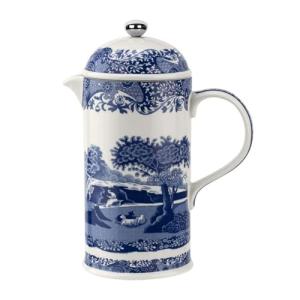Spode Blue Italian Porcelain French Press with Stainless Steel Plunger - 28 oz Cafetiere for Manual Coffee Brewing, Coffee Cart Accessories, Countertop Cafetiere Station Display - Dishwasher Safe