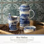 Spode Blue Italian Porcelain French Press with Stainless Steel Plunger - 28 oz Cafetiere for Manual Coffee Brewing, Coffee Cart Accessories, Countertop Cafetiere Station Display - Dishwasher Safe