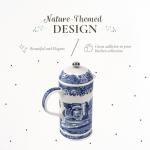 Spode Blue Italian Porcelain French Press with Stainless Steel Plunger - 28 oz Cafetiere for Manual Coffee Brewing, Coffee Cart Accessories, Countertop Cafetiere Station Display - Dishwasher Safe