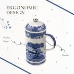 Spode Blue Italian Porcelain French Press with Stainless Steel Plunger - 28 oz Cafetiere for Manual Coffee Brewing, Coffee Cart Accessories, Countertop Cafetiere Station Display - Dishwasher Safe