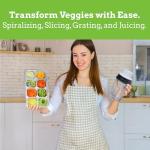Nourished Essentials 8-in-1 Spiralizer Juicer Grater Set of 9 - Compact Plastic Vegetable Noodle Maker with Stainless Steel Blades - Dishwasher Safe - Spiralizer for Veggie Noodles