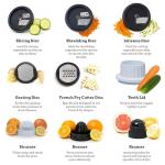 Nourished Essentials 8-in-1 Spiralizer Juicer Grater Set of 9 - Compact Plastic Vegetable Noodle Maker with Stainless Steel Blades - Dishwasher Safe - Spiralizer for Veggie Noodles