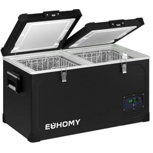 EUHOMY 12 Volt Refrigerator, 69QT Electric Cooler Powered by SECOP, Dual Zone Car Refrigerator -4℉~68℉, 12V Fridge 12/24V DC 110-240V AC, Portable Freezer for Camping, Travel, Boat