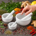 HIC Kitchen Mortar and Pestle Set, Fine Porcelain, Set of 3 Sizes, Spice Herb Grinder, Pill Crusher, Nut Butter Maker