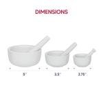 HIC Kitchen Mortar and Pestle Set, Fine Porcelain, Set of 3 Sizes, Spice Herb Grinder, Pill Crusher, Nut Butter Maker