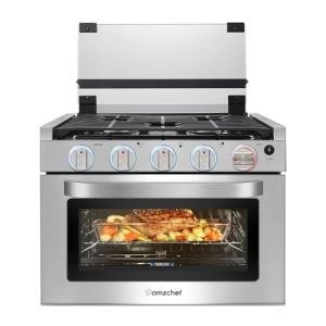 AMZCHEF RV Gas Range 17 Inches Tall, 1.24 Cu.Ft Propane Range Oven with 3 Burners Stove for RV, Apartment, Mobile Home, Stainless Steel.