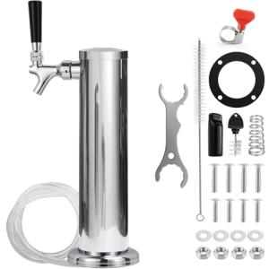 Hilangsan Single Beer Tap Tower Draft Beer Tower Kegerator Tower Stainless Steel Keg Tower Kegerator Parts Kegerator Kit Stainless Core Beer Faucet Pre-assembled Beer Line 3" Beer Tower Dispenser