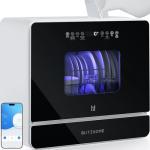 BLITZHOME WiFi Countertop Portable Dishwasher, Smart 9 Programs, 167℉ High-Temp, 360° 3Spray, 24H Timing, Hot Air Drying, Air Refresh, Baby-Care, LED Light, 5.2L Built-in Water Tank for Apartments RVs