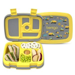 Bentgo Kids Prints Leak-Proof, 5-Compartment Bento-Style Kids Lunch Box - Ideal Portion Sizes for Ages 3-7, Durable, Drop-Proof, Dishwasher Safe, & PFAS & BPA-Free Materials (Construction Trucks)
