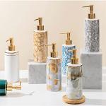 GYDMEG Ceramic Refillable Hand Liquid Lotion Soap Dispenser Pump Bottle for Kitchen Bathroom Countertop Holds Dish Soap Shampoo Shower Gel Hand Sanitizer, Essential Oils (Grey)