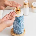 GYDMEG Ceramic Refillable Hand Liquid Lotion Soap Dispenser Pump Bottle for Kitchen Bathroom Countertop Holds Dish Soap Shampoo Shower Gel Hand Sanitizer, Essential Oils (Grey)