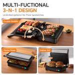 Panini Press Grill, 1000W Sandwich Maker with Non-Stick Coated Plates, Opens 180 Degrees for Any Size of Food, 3-in-1 Sandwich Press Electric Grill, Stainless Steel Surface and Removable Drip Tray