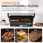 Panini Press Grill, 1000W Sandwich Maker with Non-Stick Coated Plates, Opens 180 Degrees for Any Size of Food, 3-in-1 Sandwich Press Electric Grill, Stainless Steel Surface and Removable Drip Tray