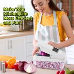 Vegetable Chopper,12-in-1 Multifunctional Food Chopper,Professional Onion Chopper with 7 Blades,Vegetable Cutter with Container for Salad,Potato,Carrot,and Garlic; Essential Kitchen Tool (White)