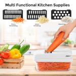 Vegetable Chopper,12-in-1 Multifunctional Food Chopper,Professional Onion Chopper with 7 Blades,Vegetable Cutter with Container for Salad,Potato,Carrot,and Garlic; Essential Kitchen Tool (White)