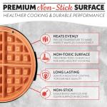 Gourmia Belgian Waffle Maker – Adjustable Browning Control, Nonstick Plates, Ready & Power Indicator Lights, Compact Upright Storage, Cool-Touch Handle