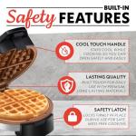 Gourmia Belgian Waffle Maker – Adjustable Browning Control, Nonstick Plates, Ready & Power Indicator Lights, Compact Upright Storage, Cool-Touch Handle