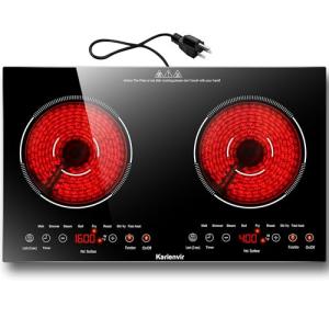 Karienvir 2 Burner Electric Cooktop 110v, 24 Inch Electric Stove Countertop & Built-in, Plug-in Electrics Cooktop, 8 Power Levels & 8 Functions, Touch Control, Safety Lock, Timer, 2000W, Karienvir