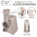 COOK WITH COLOR 5-in-1 Electric Slicer, 150W Food Prep Machine – Parmesan Shredder, Fine & Coarse Graters, Potato Grater, Vegetable Slicer, Compact Design for Bowl Prep, Warm Grey