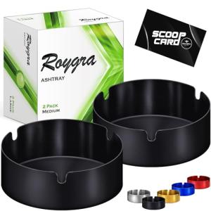 roygra Outdoor Ashtray for Outside Patio (2 Pack), Stainless Steel Ashtrays for Smokers Indoor, Home Table Decor, Patio Decorations Outdoor, Home Decorative Ashtrays for Cigarettes - Black, Medium