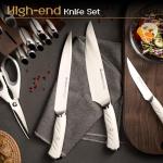 Astercook Knife Set Kitchen with Block and Dual Sharpener Full Tang 15 Pcs German Stainless Steel Knives Dishwasher Safe Kitchen Utensils Set with Anti-slip Ergonomic Handle, Elegant White