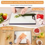 UYWLYCL Stainless Steel Cutting Board, Double-Sided with Knife Sharpener, Stainless Steel & Wheat Straw PP, Measuring Scale, Easy to Clean Kitchen Cutting Board Large 16"x11" (Off white & Silver)