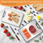 UYWLYCL Stainless Steel Cutting Board, Double-Sided with Knife Sharpener, Stainless Steel & Wheat Straw PP, Measuring Scale, Easy to Clean Kitchen Cutting Board Large 16"x11" (Off white & Silver)