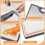 UYWLYCL Stainless Steel Cutting Board, Double-Sided with Knife Sharpener, Stainless Steel & Wheat Straw PP, Measuring Scale, Easy to Clean Kitchen Cutting Board Large 16"x11" (Off white & Silver)