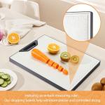 UYWLYCL Stainless Steel Cutting Board, Double-Sided with Knife Sharpener, Stainless Steel & Wheat Straw PP, Measuring Scale, Easy to Clean Kitchen Cutting Board Large 16"x11" (Off white & Silver)
