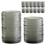 ZMOWIPDL Vintage Glassware Drinking Glasses Set of 12,Grey 12oz & 15oz Hobnail Glass Cups,Embossed Water Tumbler,for Beer,Cocktail,Whiskey,Juice and Various Mixed Drinks- 1 Cleaning Brush