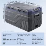 VEVOR NLS35, 12 Volt Car Refrigerator Fridge, 25Liter(26.4qt) Dual Zone Portable Freezer, -4℉-68℉ Adjustable Range, 12/24V DC and 100-240V AC Compressor Cooler for Outdoor, Camping, RV, Grey