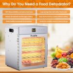 Food Dehydrator for Jerky, 12 Stainless Steel Trays, 1200W Fruit Dehydrator, 24H Timer and 190°F Temperature Control, Overheat Protection, Food Dryer for Jerky, Herbs, Fruit, Dog Treats