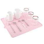 Nuovoware Silicone Dish Drying Mat, 16" x 14" Large Coffee Mat, Pink Kitchen Accessories, Dishwasher Safe Heat-Resistant Countertop Protection Trivet Multifunctional Kitchen Heat Proof Mat - Pink