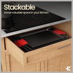 Baking Pan Set – 3 Piece Cookie Sheet – Deluxe Black Non-Stick Carbon Steel – Silicone Handles – Commercial Grade Restaurant Quality – PFOA PFOS and PTFE Free by Bakken