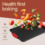 Baking Pan Set – 3 Piece Cookie Sheet – Deluxe Black Non-Stick Carbon Steel – Silicone Handles – Commercial Grade Restaurant Quality – PFOA PFOS and PTFE Free by Bakken