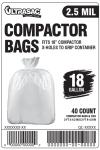 Ultrasac 18 Gallon Compactor Bags (40 Pack with Ties) For 18 Inch Compactors - 28.25" x 33.5" Heavy Duty 2.5 MIL Garbage Disposal Bags Compatible with Whirlpool