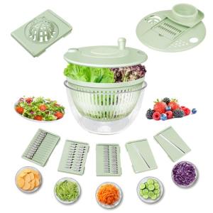 Lienffy Salad Spinner Large-5.3 Qt Vegetables Fruits Wash Spinner Bowl,Lettuce Spinner Dryer with 5 Blades,Egg Yolk Strainer Slicer Shredder for Kitchen Colander,Pasta and Fries Spinner-Green
