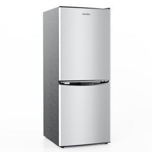 BANGSON 4.0 Cu.Ft Small Refrigerator with Freezer, Small Fridge with Bottom Freezer, for Apartment, Bedroom, Dorm, and Office, Double Door, Stainless Steel, Silver