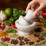 HIC Kitchen Mushroom Mortar and Pestle Set, Solid Carrara Marble, 3.8-Inch, Spice Herb Grinder, Pill Crusher, Nut Butter Maker